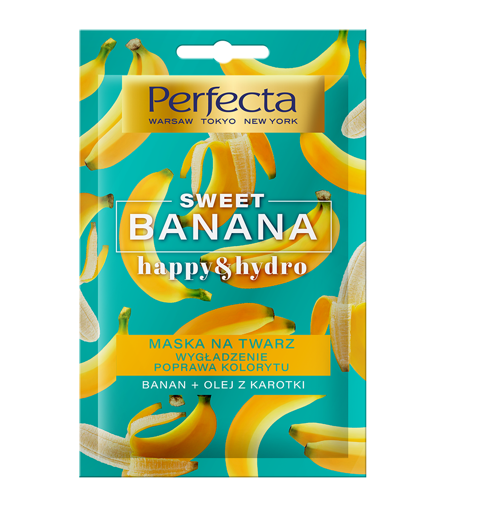 PERFECTA SWEET BANANA HAPPY&HYDRO maska na twarz wygładzenie, poprawa kolorytu, banan+olej z karotki