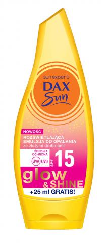 DAX SUN GLOW&SHINE Rozświetlająca emulsja do opalania ze złotymi drobinami średnia ochrona UVA, UVB SPF 15