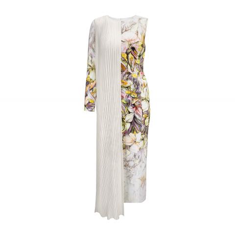 MARLU_biała, asymetryczna sukienka z kwiatowym wzorem