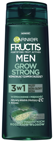 GARNIER FRUCTIS MEN GROW STRONG Wzmacniający szampon chłodzący 3 w 1: Włosy + skóra głowy  + broda