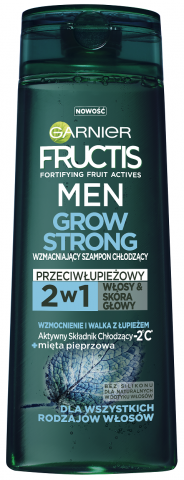 GARNIER FRUCTIS MEN GROW STRONG Wzmacniający szampon chłodzący przeciwłupieżowy 2 w 1 dla wszystkich rodzajów włosów: włosy + skóra głowy 