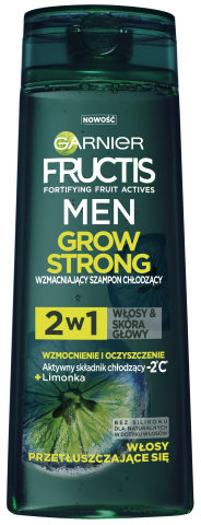 GARNIER FRUCTIS MEN GROW STRONG Wzmacniający szampon chłodzący 2 w 1 dla włosów przetłuszczających się: włosy + skóra głowy