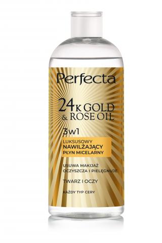 PERFECTA 24K GOLD & ROSE OIL Luksusowy nawilżający płyn micelarny 3w1