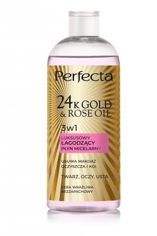 PERFECTA 24K GOLD & ROSE OIL Luksusowy łagodzący płyn micelarny 3w1