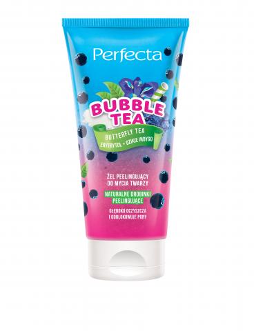 PERFECTA BUBBLE TEA BUTTERFLY TEA ŻEL PEELINGUJĄCY DO MYCIA TWARZY BUTTERFLY TEA, ERYTRYTOL + DZIKIE INDYGO