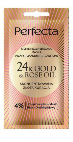 NOWOŚĆ 2025! PERFECTA 24K GOLD&ROSE OIL SILNIE REGENERUJĄCA MASKA PRZECIWZMARSZCZKOWA