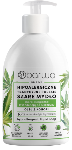 BARWA HIPOALERGICZNE TRADYCYJNE POLSKIE SZARE MYDŁO W PŁYNIE KONOPIA skóra z tendencją do łuszczycy