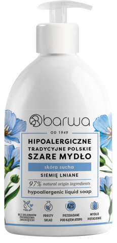 BARWA HIPOALERGICZNE TRADYCYJNE POLSKIE SZARE MYDŁO W PŁYNIE LEN skóra sucha