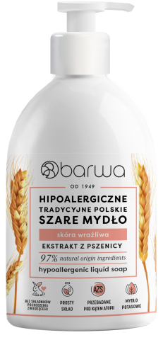 BARWA HIPOALERGICZNE TRADYCYJNE POLSKIE SZARE MYDŁO W PŁYNIE PSZENICA skóra wrażliwa